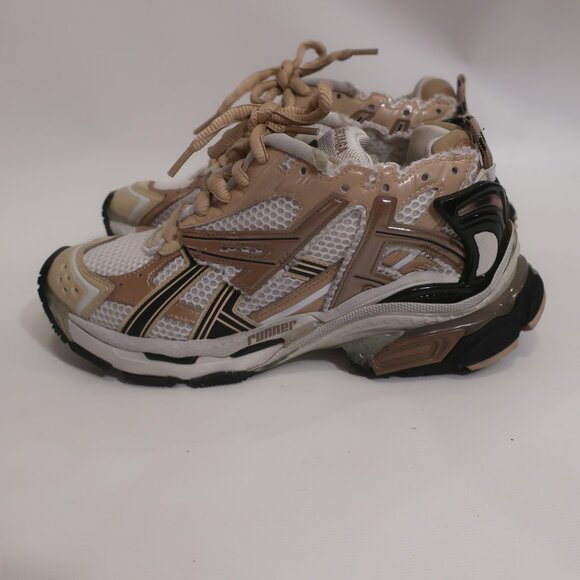 Womens Balenciaga White Taupe Gold Black Laced Grailed Runners Sneaker 8 - Picture 5 of 9